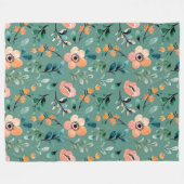 Trendtürkisfarbene Wildblumen Boho niedlich Fleecedecke (Vorderseite (Horizontal))
