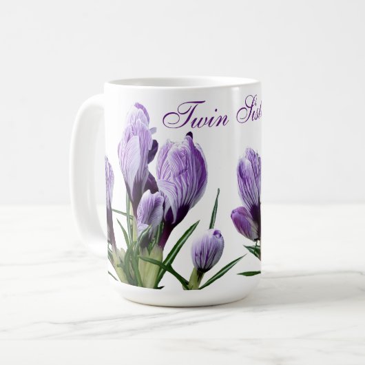 Trendtweinschwester Gemini lila Crocus floral Kaffeetasse (Vorderseite Links)