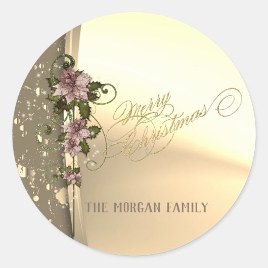 Trendweihnachtsbäume, Imitate Gold, Poinsettia Runder Aufkleber (Vorderseite)