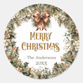 Trendweiss-Grün und Imitate-Goldblindpoinsettie Runder Aufkleber