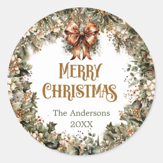 Trendweiss-Grün und Imitate-Goldblindpoinsettie Runder Aufkleber (Vorderseite)