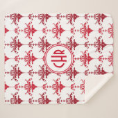 Trendweiß-rote Damaskop-Monogramm Sherpadecke (Vorderseite (Horizontal))