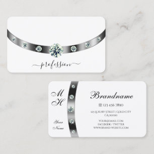 Trendweiß und Silber mit Diamanten Mit Monogramm Visitenkarte