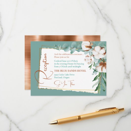 Trendweiße Baumwollflorkuppel Empfang Begleitkarte (Vorderseite/Rückseite Beispiel)