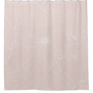 Trendweiße Blume Konturen Rosa Design Duschvorhang