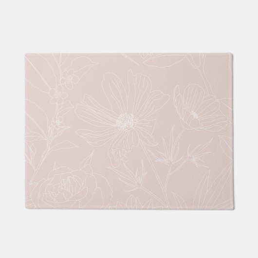 Trendweiße Blume Konturen Rosa Design Fußmatte (Vorderseite)