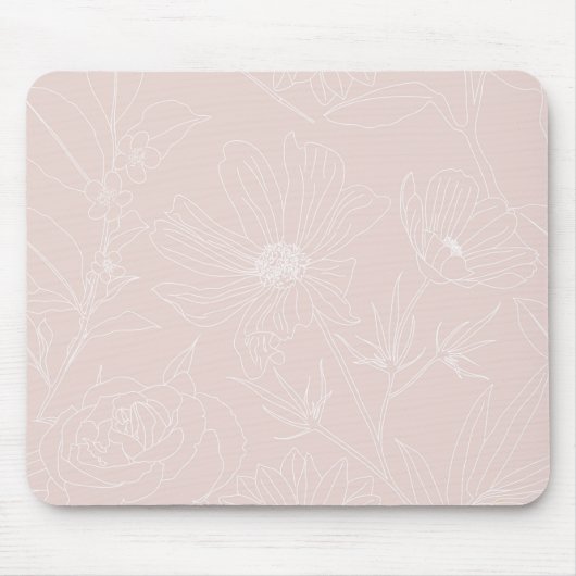 Trendweiße Blume Konturen Rosa Design Mousepad (Vorne)