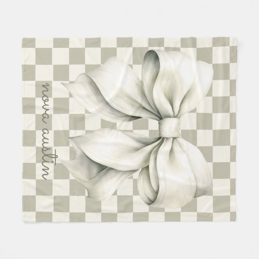 Trendweißer Bow Personalisiert mit Name Monogram Fleecedecke (Vorderseite (Horizontal))