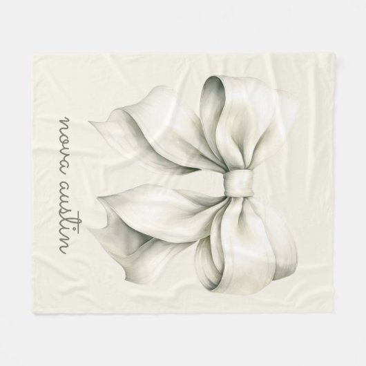 Trendweißer Bow Personalisiert mit Name Monogram Fleecedecke (Vorderseite (Horizontal))