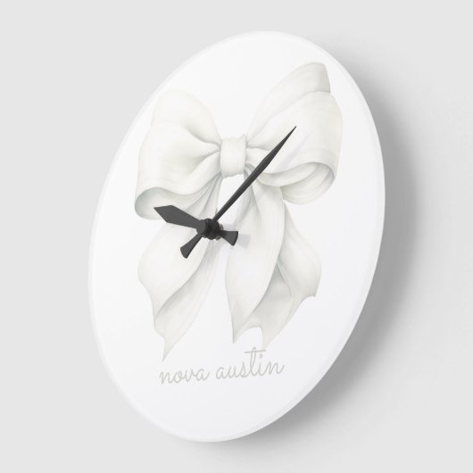 Trendweißer Bow Personalisiert mit Name Monogram Große Wanduhr (Winkel)