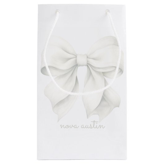 Trendweißer Bow Personalisiert mit Name Monogram Kleine Geschenktüte (Rückseite)