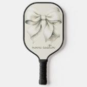 Trendweißer Bow Personalisiert mit Name Monogram Pickleball Schläger (Rückseite)