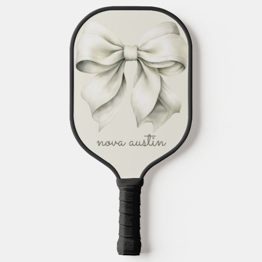 Trendweißer Bow Personalisiert mit Name Monogram Pickleball Schläger (Rückseite)