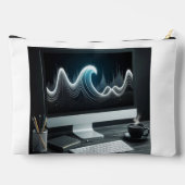 Trendwelle im PC-Monitor mit Tasse Tee Zubehörtasche (Rückseite)