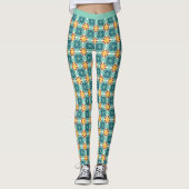 Trendwestern Pattern Blau Gelb Orange Leggings (Vorderseite)