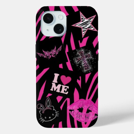 Trendy 2000er Jahre rosa und schwarz Case-Mate iPhone Hülle (Rückseite)