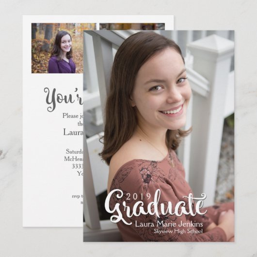 Trendy 2019 Script Abschluss Foto Einladung (Vorne/Hinten)
