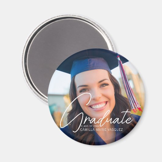 Trendy 2023 Abschluss Foto Weißes Skript benutzerd Magnet (Vorderseite/Rückseite)