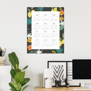 Trendy 2025 Kohle Wildblume 12 Monatskalender Poster
