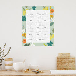 Trendy 2025 Mint Wildblume Vollzeitkalender Poster