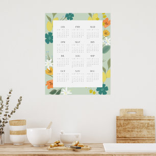 Trendy 2025 Mint Wildblume Vollzeitkalender Poster