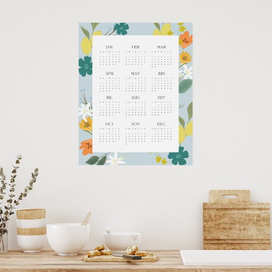 Trendy 2025 Pastel Blue Wildblume Full Calendar Poster (Küche)