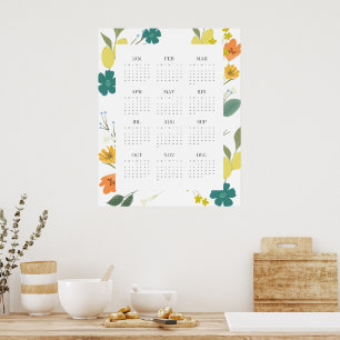 Trendy 2025 Wildblume 12 Monate Kalender Poster