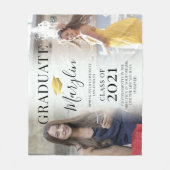 Trendy 2 Foto Abschluss, Name & Quote - Keepake Fleecedecke (Vorderseite)