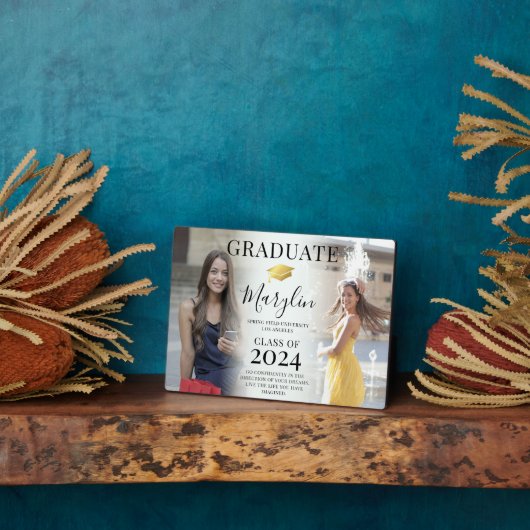 Trendy 2 Foto Abschluss, Name & Quote - Keepake Fotoplatte (Seite)