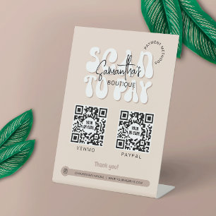 Trendy 2 QR Codes Scan to Pay Retro Beige Shop Sockelschild