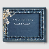 Trendy 3-D Blue Denim Print mit Kostümschmuck Gästebuch (Rückseite)