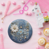 Trendy 3-D Blue Denim Print mit Kostümschmuck Pappteller (Party)