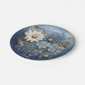 Trendy 3-D Blue Denim Print mit Kostümschmuck Pappteller (Schrägansicht)