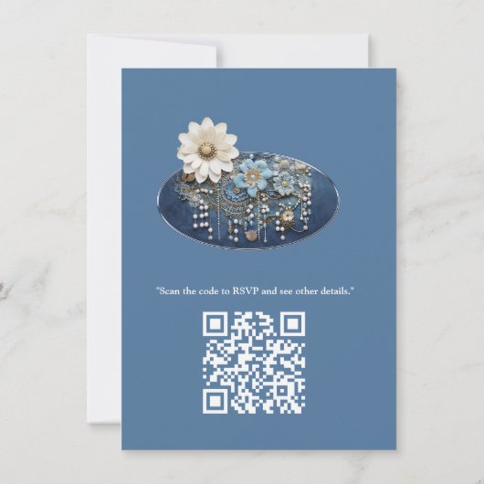 Trendy 3-D Denim Print mit Kostümschmuck Einladung (Rückseite)