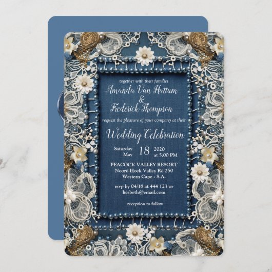 Trendy 3-D Denim Print mit Kostümschmuck Einladung (Vorne/Hinten)