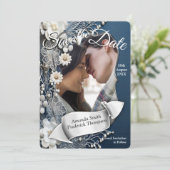 Trendy 3-D Denim Print mit Kostümschmuck Einladung (Stehend Vorderseite)