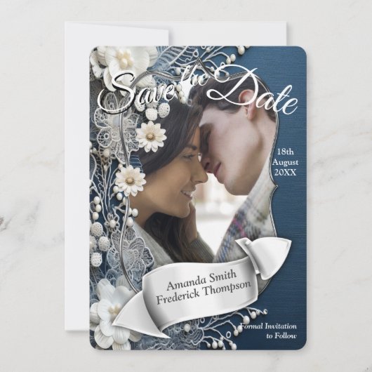 Trendy 3-D Denim Print mit Kostümschmuck Einladung (Vorderseite)