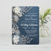 Trendy 3-D Denim Print mit Kostümschmuck Einladung (Stehend Vorderseite)