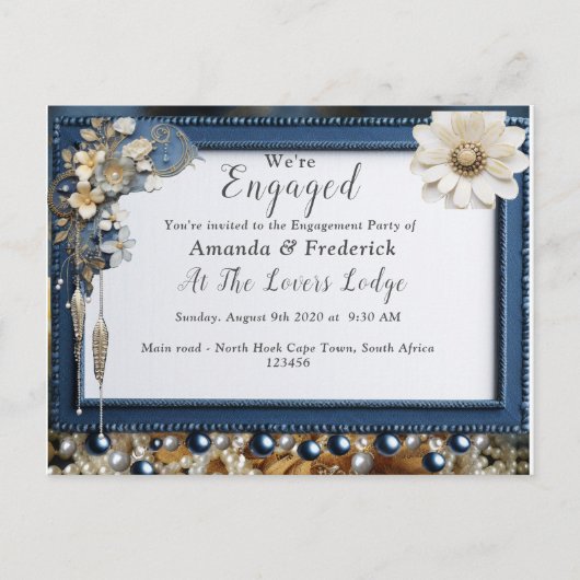 Trendy 3-D Denim Print mit Kostümschmuck Einladungspostkarte (Vorderseite)