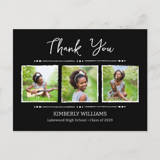 Trendy 3 Foto Collage Abschluss Vielen Dank Postkarte (Vorderseite)