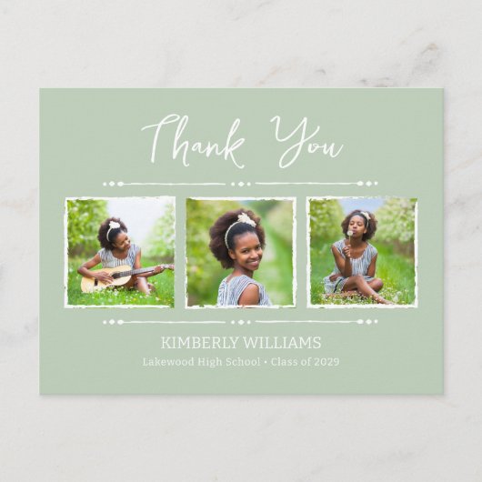 Trendy 3 Foto Collage Abschluss Vielen Dank Postkarte (Vorderseite)