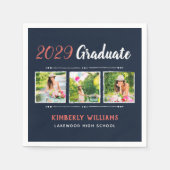 Trendy 3 Foto Collage Graduation Party Serviette (Vorderseite)