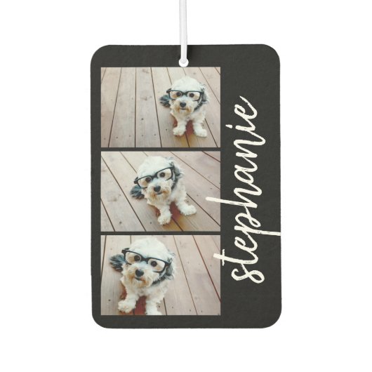 Trendy 3 Fotos Schwarz & Weiß, moderne Skriptnamen Autolufterfrischer (Vorderseite)