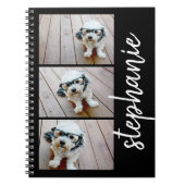 Trendy 3 Fotos Schwarz & Weiß, moderne Skriptnamen Notizblock (Vorderseite)