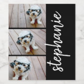 Trendy 3 Fotos Schwarz & Weiß, moderne Skriptnamen Weinetikett (Einzelnes Label)