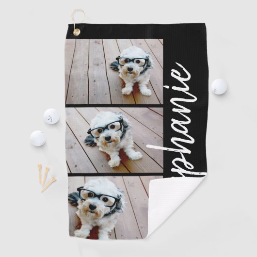 Trendy 3 Fotos schwarz - weißer, moderner Script-N Golfhandtuch (Insitu)