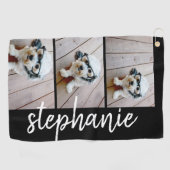 Trendy 3 Fotos schwarz - weißer, moderner Script-N Golfhandtuch (Horizontal)