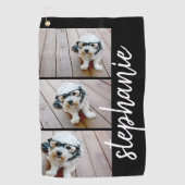 Trendy 3 Fotos schwarz - weißer, moderner Script-N Golfhandtuch (Vorderseite)