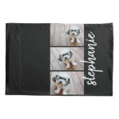 Trendy 3 Fotos Schwarz-weißer moderner Skriptname Kissenbezug (Rückseite)