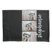 Trendy 3 Fotos Schwarz-weißer moderner Skriptname Kissenbezug (Vorderseite)